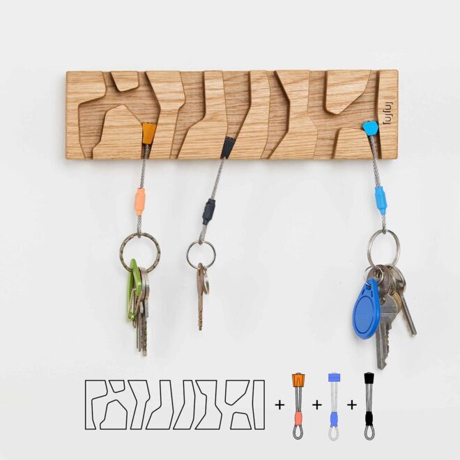 Fujfuj Classic 2 Oak wood Key Holders - Nuts Schlüsselhalter mit Kletterdübel