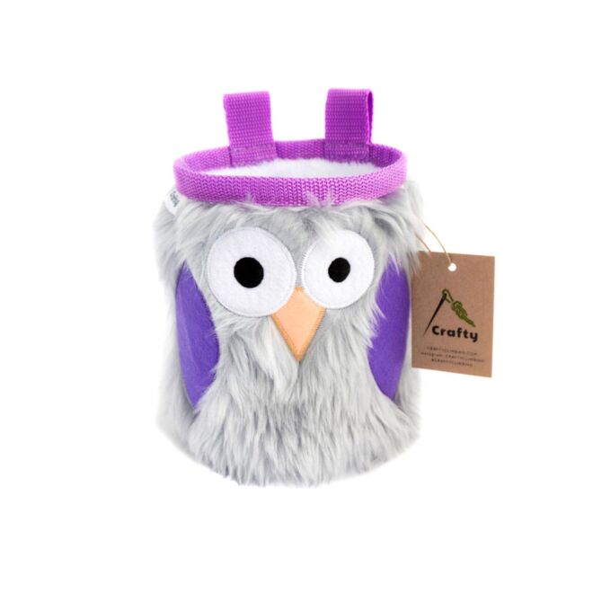 Crafty Climbing Lavender Furry Owl magnesitbeutel