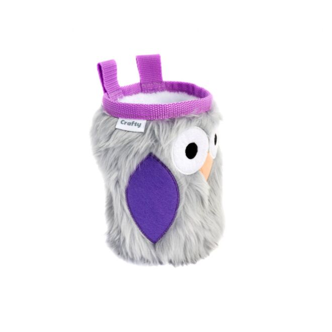 Crafty Climbing Lavender Furry Owl magnesitbeutel